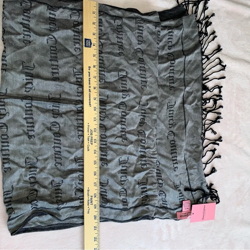 Juicy couture grey black fringe scarf size 66 x‎ 20 inches new